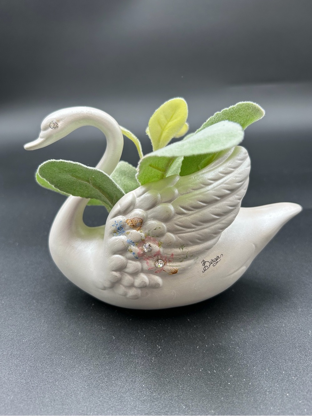 Porcelain Artist Signed Swan Planter